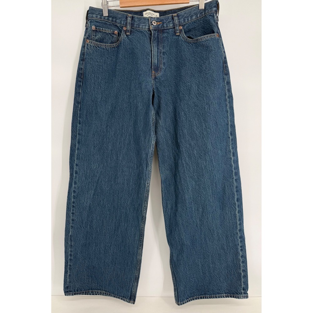 Abercrombie & Fitch Curve Love Low Rise Ultra Loose Wide Leg Jeans Blue Sz 30
